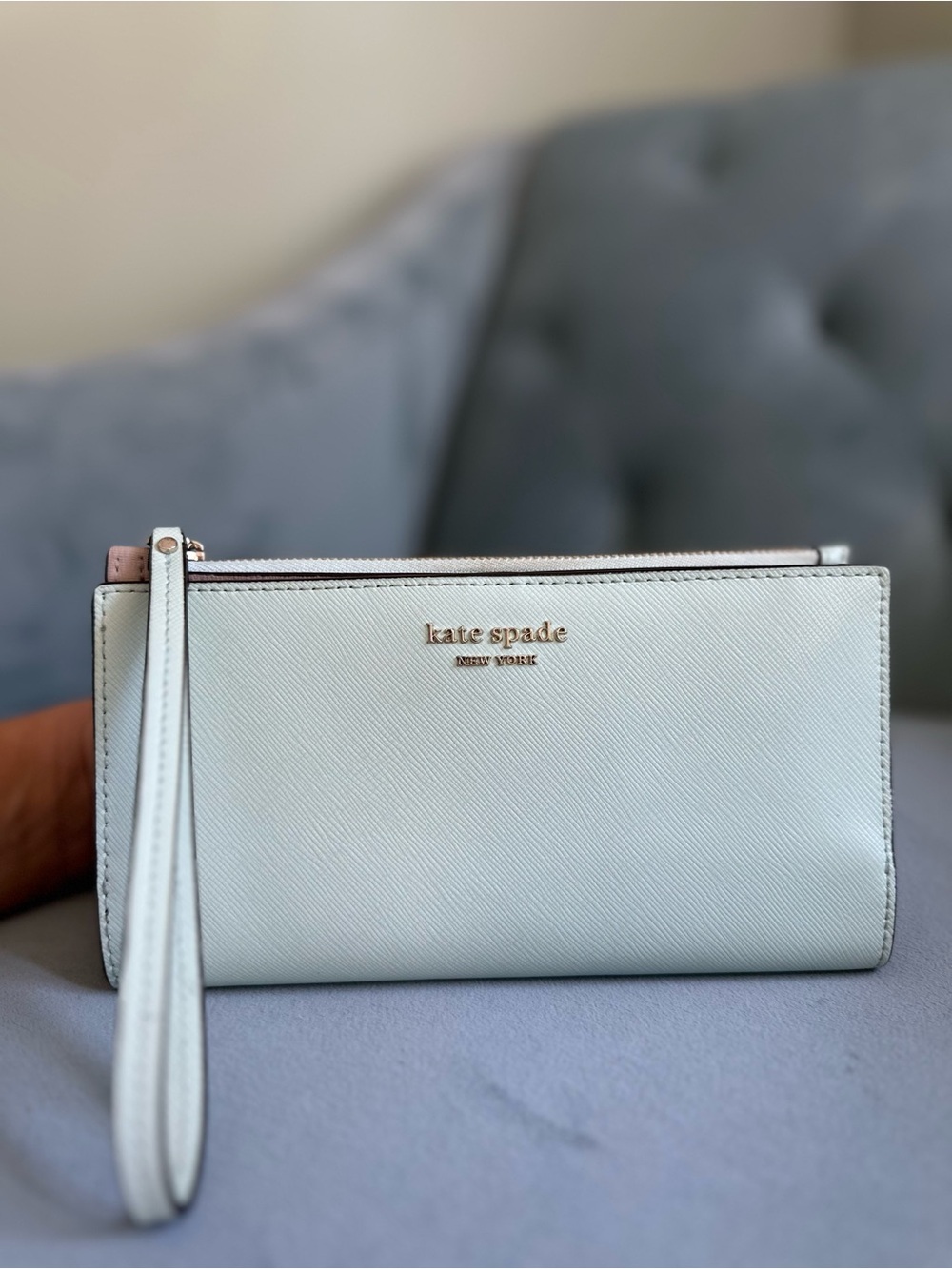 kate spade mint leather wristlet